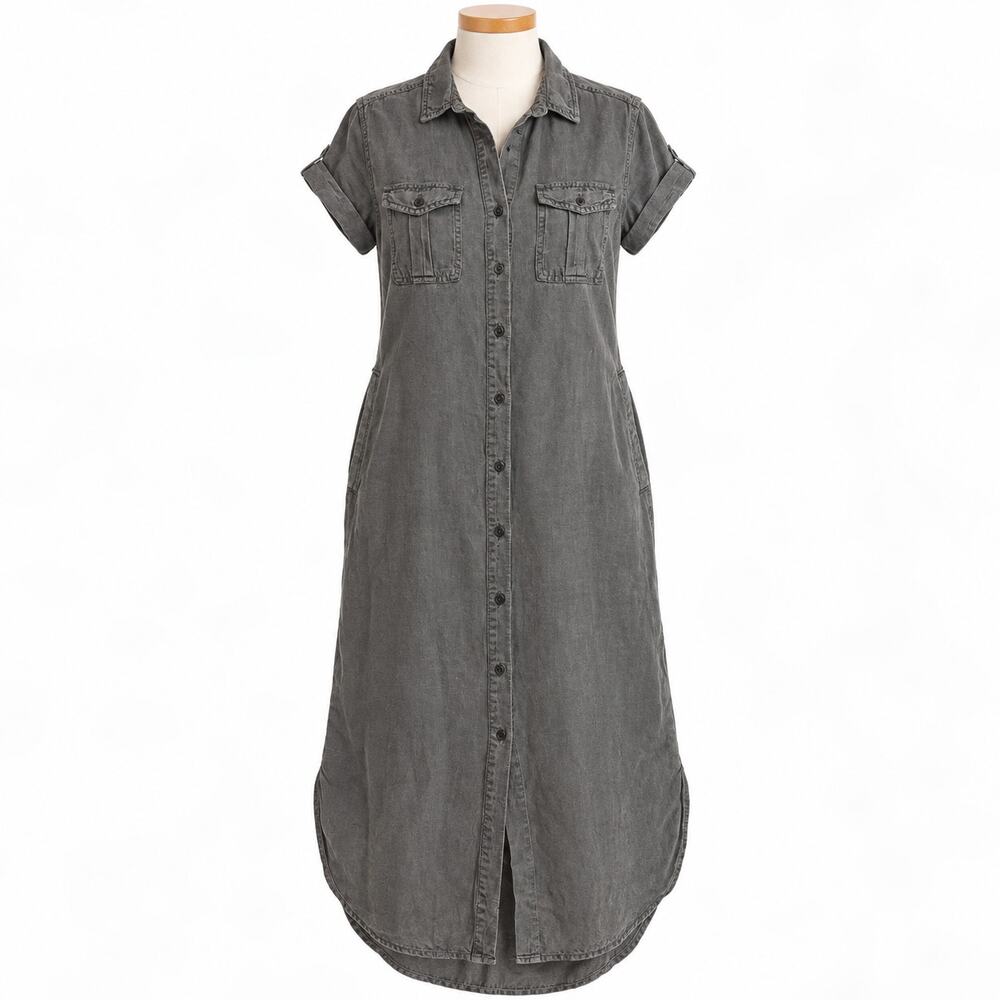 Lucky Brand Gray Button Front Maxi Shirt Dress Women's Medium